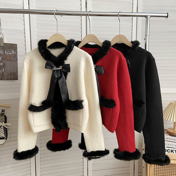womens knits tees colored wool collar bow tie long sleeved short jacket winter korean loose and versatile sweater cardigan 230826, White
womens knits tees colored wool collar bow tie long sleeved short jacket winter korean loose and versatile sweater cardigan 230826, White