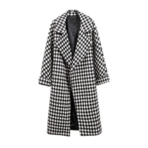 women's wool blends autumn winter elegant runway houndstooth woolen coat women loose casual plaid long coats wide-waist thick plus size, Black
women's wool blends autumn winter elegant runway houndstooth woolen coat women loose casual plaid long coats wide-waist thick plus size, Black