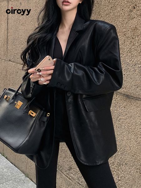 womens leather faux jackets for women autumn solid long sleeve notched single button tailored coat korean high street y2k clothes 230828, Black
womens leather faux jackets for women autumn solid long sleeve notched single button tailored coat korean high street y2k clothes 230828, Black