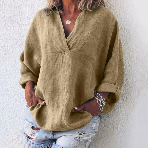 women's blouses shirts s5xl size spring autumn elegant women casual v neck long sleeve loose female khaki cotton for 230828, White
women's blouses shirts s5xl size spring autumn elegant women casual v neck long sleeve loose female khaki cotton for 230828, White