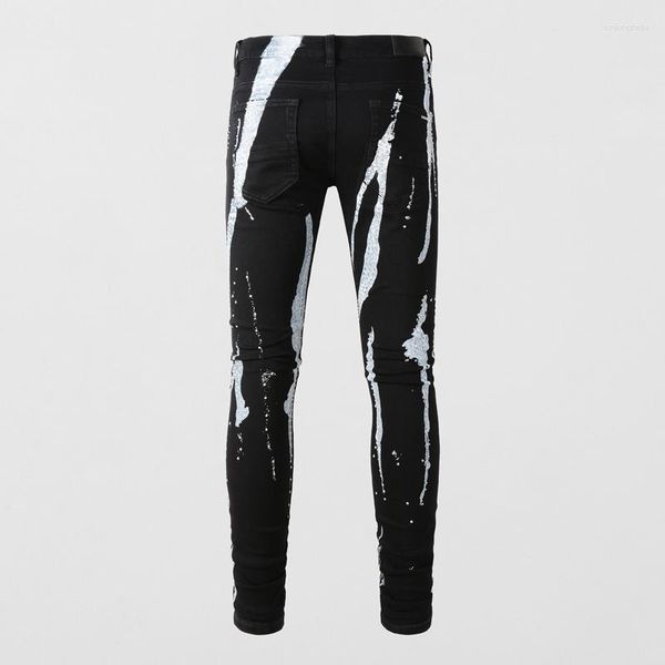 men's jeans high street fashion men black stretch elastic skinny painted ripped beading designer hip hop brand pants hombre, Blue
men's jeans high street fashion men black stretch elastic skinny painted ripped beading designer hip hop brand pants hombre, Blue