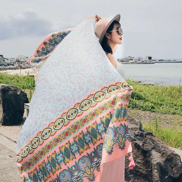 item korean scarf cotton and linen retro beach towel by the sea summer sunblock shawl dual use, Blue;gray
item korean scarf cotton and linen retro beach towel by the sea summer sunblock shawl dual use, Blue;gray