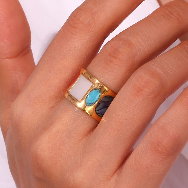 wide face geometric turquoise colorful stone ring 18k gold plated 316l stainless steel decoration, Golden;silver
wide face geometric turquoise colorful stone ring 18k gold plated 316l stainless steel decoration, Golden;silver