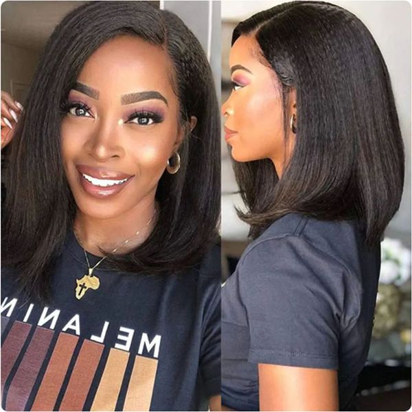 kinky straight short bob human hair wigs for women 13x4 hdtransparent lace frontal peruvain remy hair soft yaki bob glueless wig, Black
kinky straight short bob human hair wigs for women 13x4 hdtransparent lace frontal peruvain remy hair soft yaki bob glueless wig, Black
