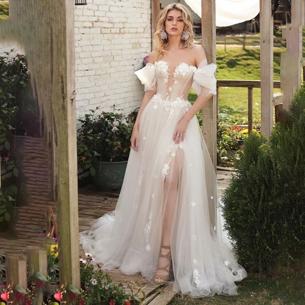 a-line elegant boho wedding dresses 2024 off shoulder lace appliques high split bride gowns vestido de novia robe de mariee, White
a-line elegant boho wedding dresses 2024 off shoulder lace appliques high split bride gowns vestido de novia robe de mariee, White