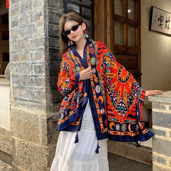 ethnic style totem scarf for women summer and autumn seaside travel sunblock cotton linen red shawl, Blue;gray
ethnic style totem scarf for women summer and autumn seaside travel sunblock cotton linen red shawl, Blue;gray