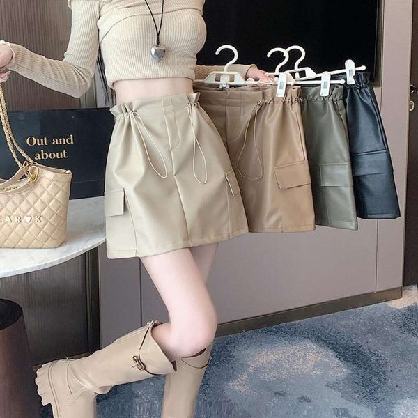 vintage leather skirt drawstring high waist slimming autumn work clothes pocket casual short for women, Black
vintage leather skirt drawstring high waist slimming autumn work clothes pocket casual short for women, Black