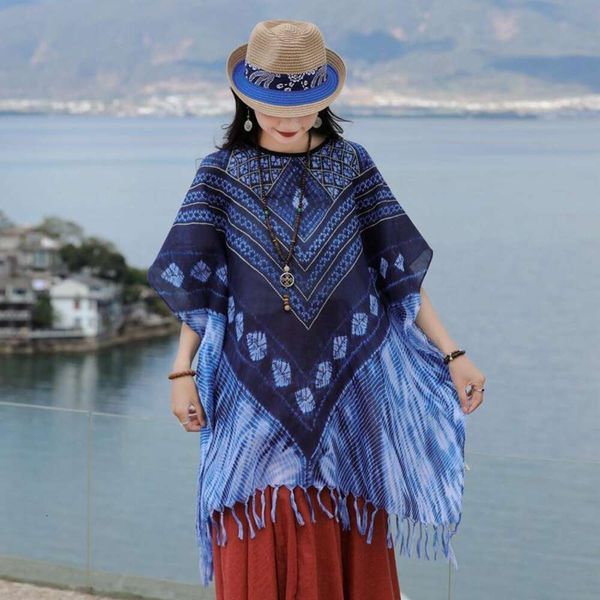 art retro neckerchief ethnic style handmade tie dye long tasseled shawl travel sunblock scarf female hoodie cloak, Blue;gray
art retro neckerchief ethnic style handmade tie dye long tasseled shawl travel sunblock scarf female hoodie cloak, Blue;gray