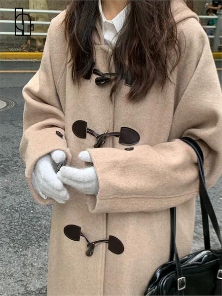 women's wool blends luck a women's winter coat woolen retro horn button woolen coat hooded duffle coats elegant outwear 230826, Black
women's wool blends luck a women's winter coat woolen retro horn button woolen coat hooded duffle coats elegant outwear 230826, Black