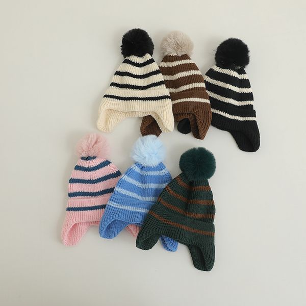 m634 new autumn winter baby kids knitted hat wool ball stripe earmuff cap children beanies boys girls warm hats, Yellow
m634 new autumn winter baby kids knitted hat wool ball stripe earmuff cap children beanies boys girls warm hats, Yellow