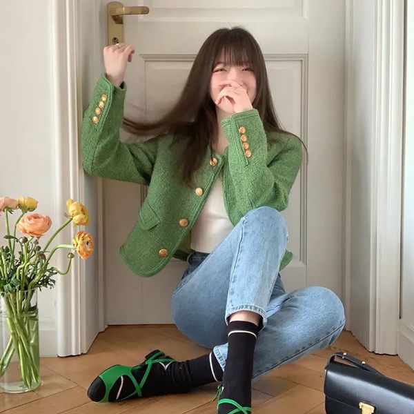women's wool blends lucyever korean chic green short jackets women autumn winter fashion street o neck cropped coat buttons tweed outer, Black
women's wool blends lucyever korean chic green short jackets women autumn winter fashion street o neck cropped coat buttons tweed outer, Black