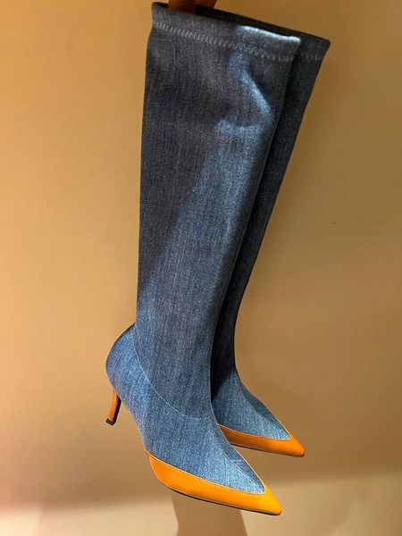 stiletto denim for knee boots heels half boot side zipper opening almond toe genuine leather hight heel booties luxury designers shoe women, Black
stiletto denim for knee boots heels half boot side zipper opening almond toe genuine leather hight heel booties luxury designers shoe women, Black