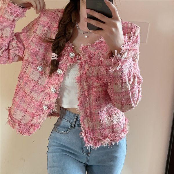 women's wool blends runway autumn korean women's o neck brand chic luxury tweed coat elegant tassel jackets casaco female outwear, Black
women's wool blends runway autumn korean women's o neck brand chic luxury tweed coat elegant tassel jackets casaco female outwear, Black