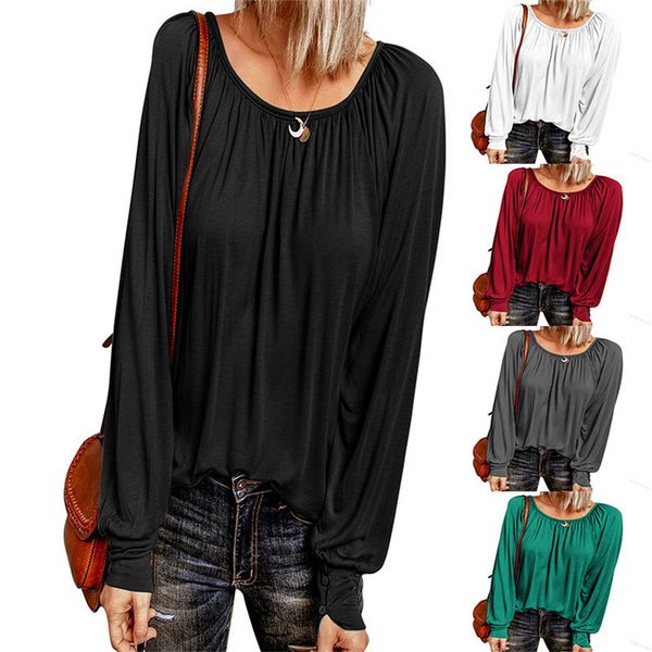 women's fashion solid color o-neck t shirt blouse long sleeve loose pleated autumn commuter office long sleeve shirt, White
women's fashion solid color o-neck t shirt blouse long sleeve loose pleated autumn commuter office long sleeve shirt, White