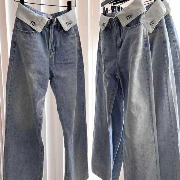 women's jeans straight leg low rise trousers miu roll waist letter embroidery designer pants women loose look thin and cover your hips, Blue
women's jeans straight leg low rise trousers miu roll waist letter embroidery designer pants women loose look thin and cover your hips, Blue