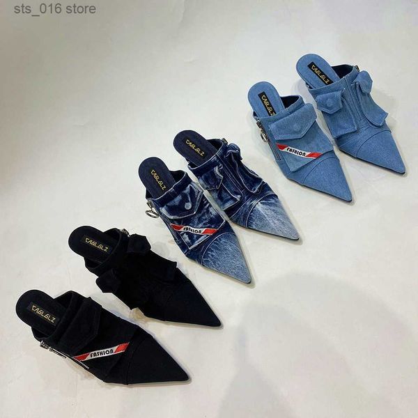 dress shoes women zipper denim pocket pointy toe stiletto heels shoes patchwork slip on big size slipper shoes baotou fashion sandals t23082, Black
dress shoes women zipper denim pocket pointy toe stiletto heels shoes patchwork slip on big size slipper shoes baotou fashion sandals t23082, Black