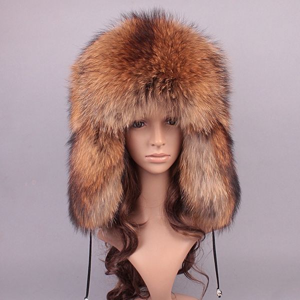 warm full covered real raccoon fur hats russian hat ski trapper hunter hat earflap cap, Blue;gray