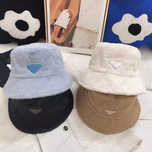 

designer wide brim furry bucket hats men women fishermen caps luxury plush winter casual soft hat 13 colors optional, Blue;gray