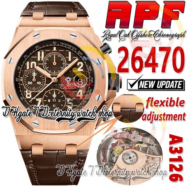 apf 42mm 2647 a3126 automatic chronograph mens watch rose gold steel case coffee textured dial leather super edition eternity watches strap, Slivery;brown
apf 42mm 2647 a3126 automatic chronograph mens watch rose gold steel case coffee textured dial leather super edition eternity watches strap, Slivery;brown