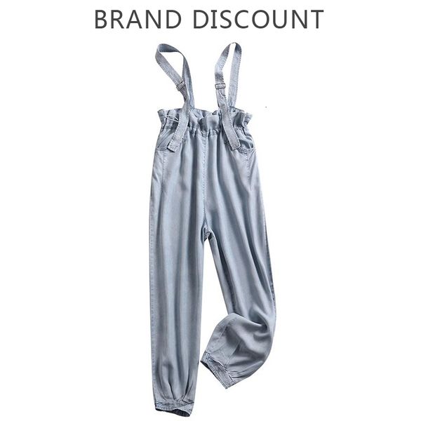 women's jeans light blue cropped pants girdle strap denim for summer 230826
