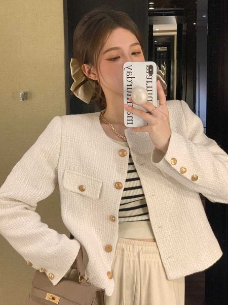 women's wool blends french luxury small fragrance tweed single breasted o-neck jacket for women autumn fashion fried street coats 23082, Black
women's wool blends french luxury small fragrance tweed single breasted o-neck jacket for women autumn fashion fried street coats 23082, Black