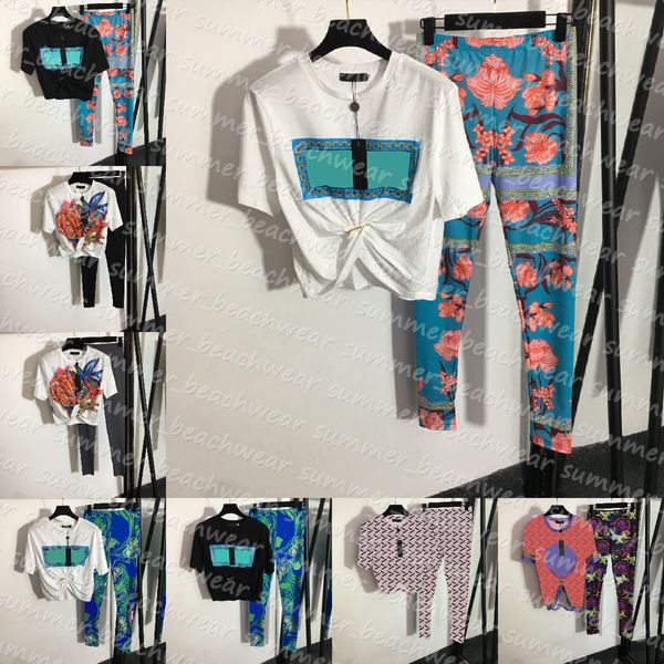 short sleeve t shirt women designer two piece pants summer breathable tight leggings vintage style outfits, White
short sleeve t shirt women designer two piece pants summer breathable tight leggings vintage style outfits, White