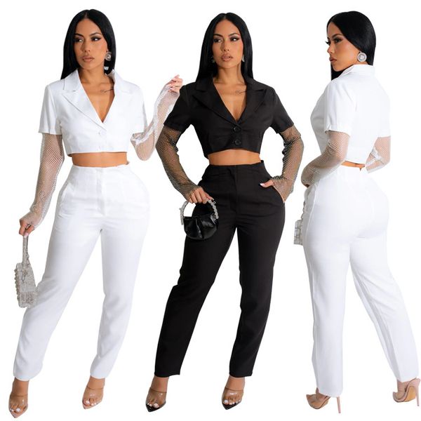 women's set 22023 autumn/winter new mesh splice small suit pants women's two piece set, White
women's set 22023 autumn/winter new mesh splice small suit pants women's two piece set, White