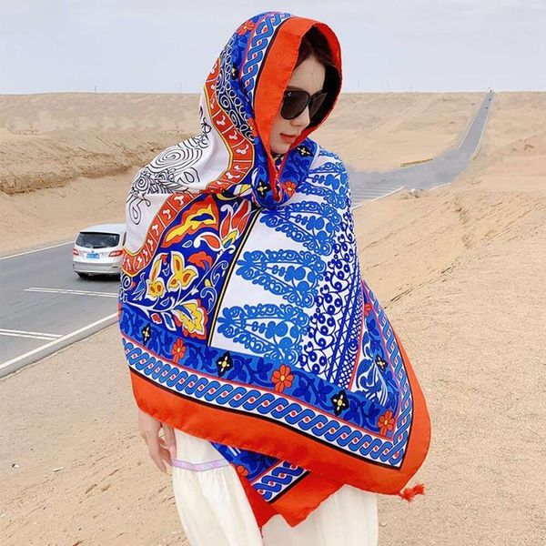 women wear wraps cotton shawls northwest qinghai lake xinjiang tibet travel sunblock cloak ethnic style scarf, Blue;gray
women wear wraps cotton shawls northwest qinghai lake xinjiang tibet travel sunblock cloak ethnic style scarf, Blue;gray