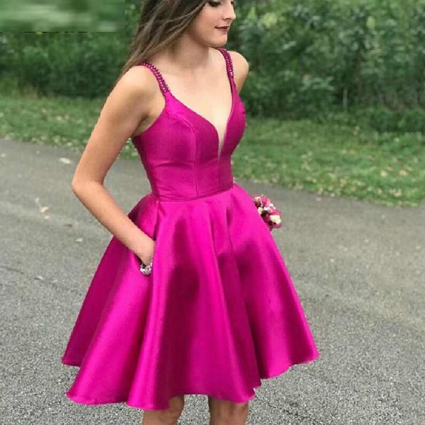 elegant spaghetti strap satin homecoming dresses short knee-length v-neck sleeveless open back prom party gown with pockets for women, Blue;pink
elegant spaghetti strap satin homecoming dresses short knee-length v-neck sleeveless open back prom party gown with pockets for women, Blue;pink