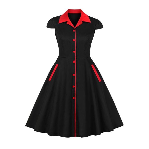 casual dress women's halloween cap sleeve button down pocket collared vintage work dress, Black;gray
casual dress women's halloween cap sleeve button down pocket collared vintage work dress, Black;gray