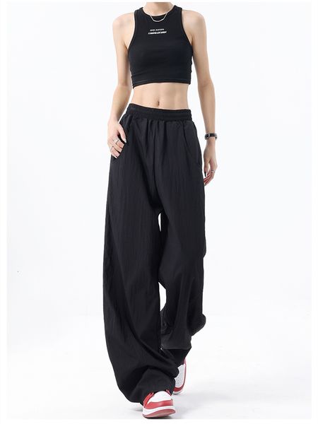 

women's pants s yitimuceng cotton lenin wide leg for women summer 2023 sweatpants y2k elastic band high waisted trousers 230828, Black;white