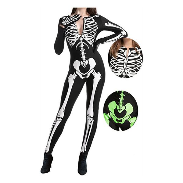 women's halloween costume women skeleton bodysuits halloween onesie pajama, Black;white
women's halloween costume women skeleton bodysuits halloween onesie pajama, Black;white