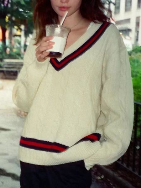 women's sweater vintage striped knit autumn streetwear v neck y2k preppy style onesized sweaters sweet cute long sleeve femme 230828, White;black
women's sweater vintage striped knit autumn streetwear v neck y2k preppy style onesized sweaters sweet cute long sleeve femme 230828, White;black