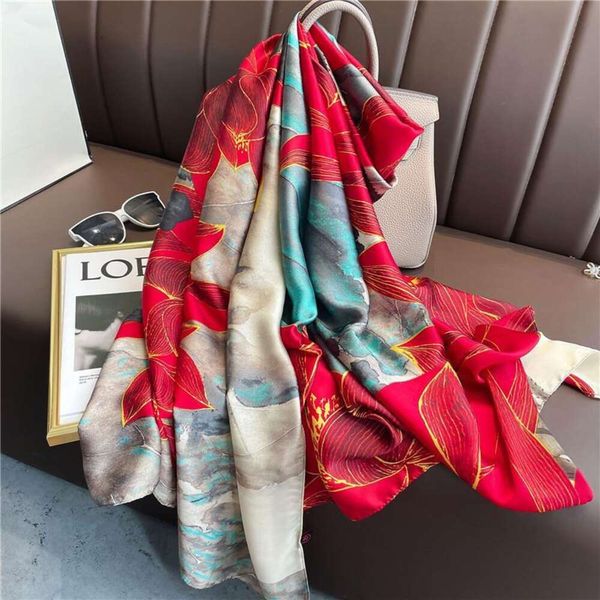 fashion red lotus imitation silk scarf womens spring and summer thin print big square, Blue;gray
fashion red lotus imitation silk scarf womens spring and summer thin print big square, Blue;gray