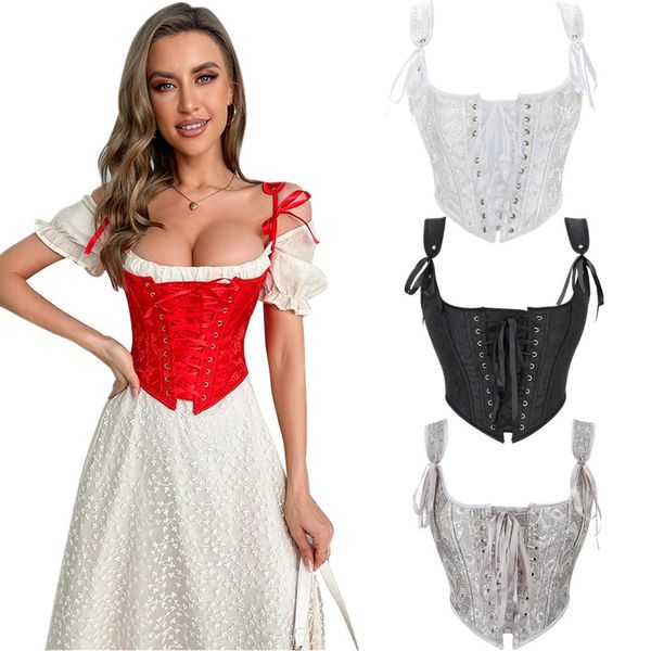 women front lace-up overbust brocade cropped corset with shoulder straps fashion short bustier vest multicolor s-3xl, Black;white
women front lace-up overbust brocade cropped corset with shoulder straps fashion short bustier vest multicolor s-3xl, Black;white