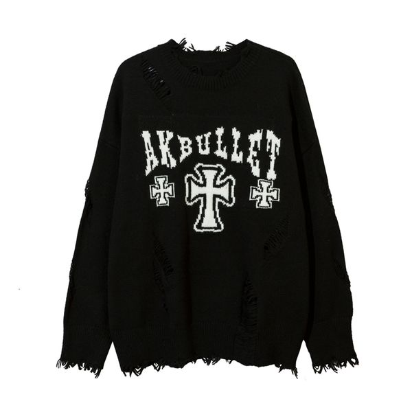 men's sweaters cross embroidery gothic knitted mens hip hop burr hole tassels knitwear vintage loose couple pullovers 230828, White;black
men's sweaters cross embroidery gothic knitted mens hip hop burr hole tassels knitwear vintage loose couple pullovers 230828, White;black