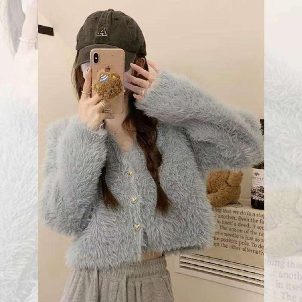 gentle soft sweater womens autumn and winter style short furry cardigan outer thin, White;black
gentle soft sweater womens autumn and winter style short furry cardigan outer thin, White;black