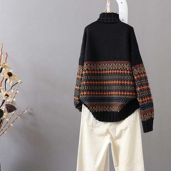 half high neck sweaters quality core spun yarn pullover sweater retro brocade loose womens autumn and winter base, White;black
half high neck sweaters quality core spun yarn pullover sweater retro brocade loose womens autumn and winter base, White;black