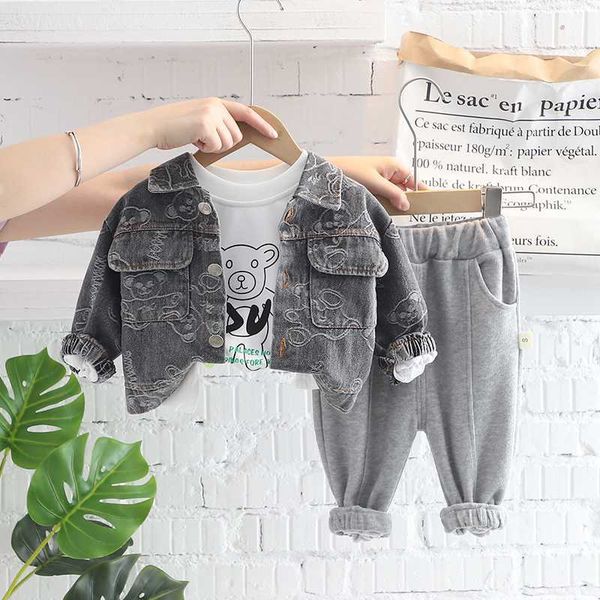 children autumn 2022 spring boys 3pcs clothing set bear denim jacket cotton sweatshirts casual pants baby boys clothes suit, White
children autumn 2022 spring boys 3pcs clothing set bear denim jacket cotton sweatshirts casual pants baby boys clothes suit, White