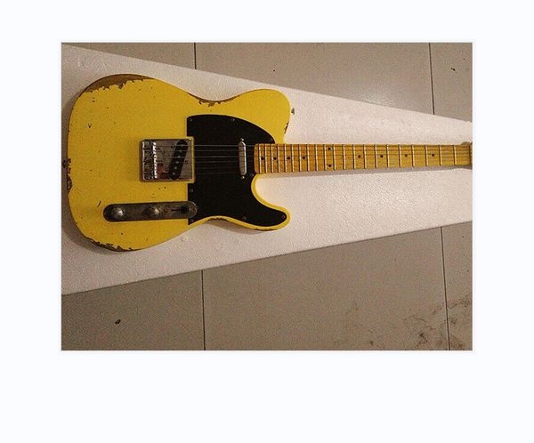 relic yellow electric guitar ss pickup fixed bridge solid body nitro finish
