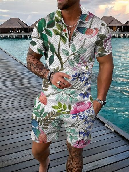 men's tracksuits men's 3d polo shirt and shorts set casual floral pattern print short sleeve zip-up polo shirt and shorts men', Gray
men's tracksuits men's 3d polo shirt and shorts set casual floral pattern print short sleeve zip-up polo shirt and shorts men', Gray