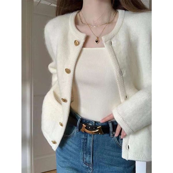 white sweater coat womens clothing autumn and winter style temperament lazy high end design niche cardigan, White;black
white sweater coat womens clothing autumn and winter style temperament lazy high end design niche cardigan, White;black
