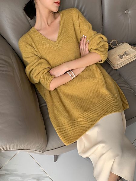 women's sweaters autumn and winter medium length cashmere sweater vneck solid sweater pullover clothes 230828, White;black
women's sweaters autumn and winter medium length cashmere sweater vneck solid sweater pullover clothes 230828, White;black