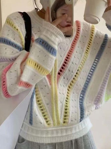 women's sweaters knitted sweater women casual loose striped pullover autumn winter hollow long sleeve knitwear elegant korean knit jump, White;black
women's sweaters knitted sweater women casual loose striped pullover autumn winter hollow long sleeve knitwear elegant korean knit jump, White;black