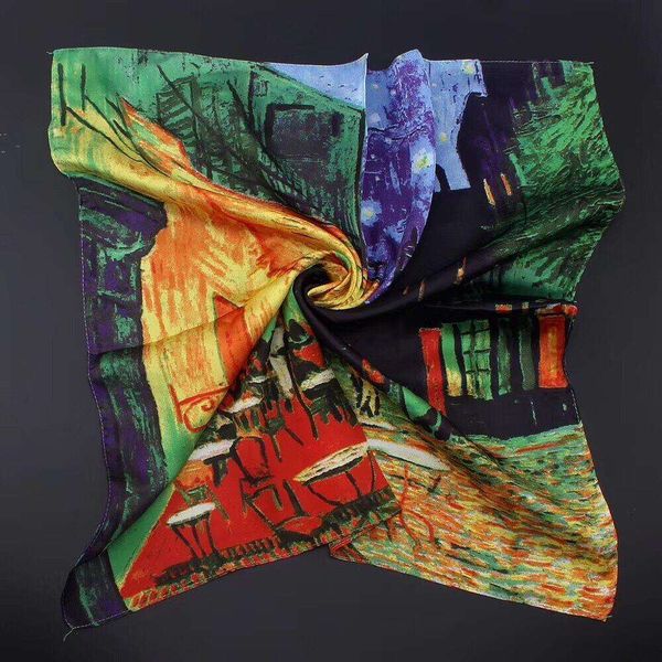 korean womens imitation silk neckerchief van gogh oil painting cafe professional small scarf, Blue;gray
korean womens imitation silk neckerchief van gogh oil painting cafe professional small scarf, Blue;gray