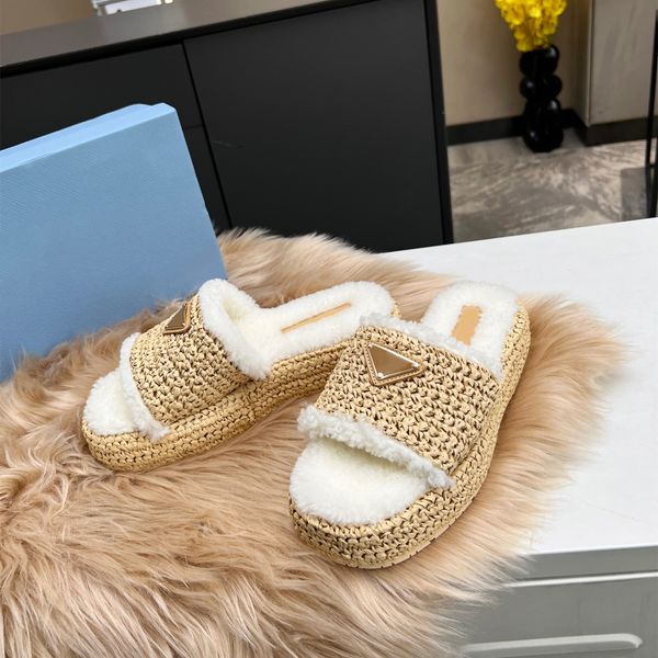 women ladies platform slippers raffia straw sandal plush wool triangle buckle mules espadrilles thick bottom fur furry slides fleece shearli, Black
women ladies platform slippers raffia straw sandal plush wool triangle buckle mules espadrilles thick bottom fur furry slides fleece shearli, Black