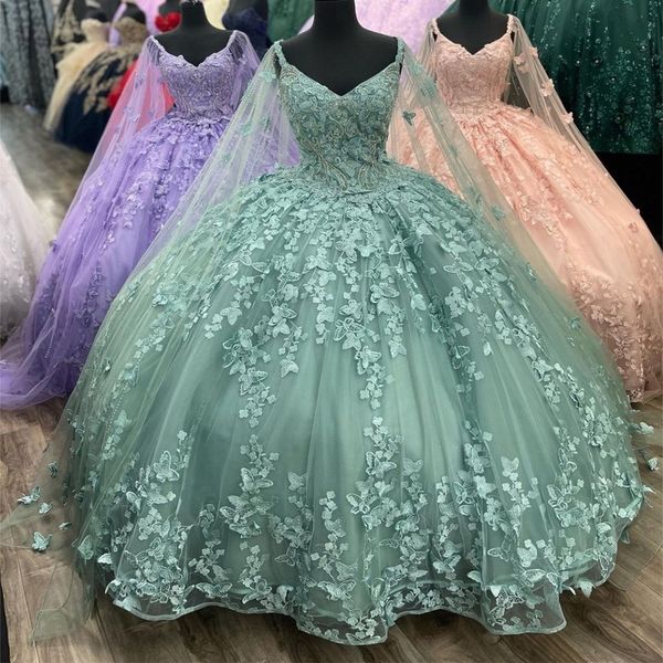 luxury glittering sage green quinceanera dresses v-neck with cloak butterfly lace birthday party prom vestidos de 15 anos, Blue;red
luxury glittering sage green quinceanera dresses v-neck with cloak butterfly lace birthday party prom vestidos de 15 anos, Blue;red