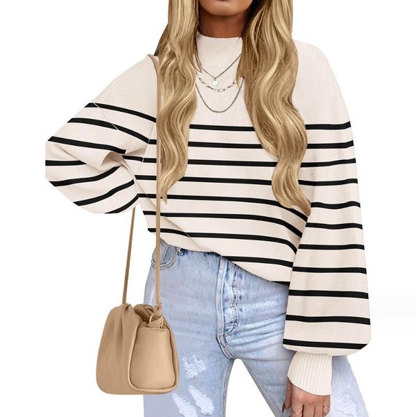2023 autumn/winter new round neck stripe pullover long sleeve women's sweater fashion women's knit top, White;black
2023 autumn/winter new round neck stripe pullover long sleeve women's sweater fashion women's knit top, White;black