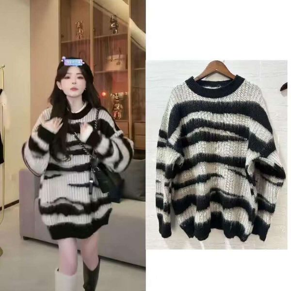 high grade mohair striped sweaters pullover for autumn and winter women lazy style reductive loose top, White;black
high grade mohair striped sweaters pullover for autumn and winter women lazy style reductive loose top, White;black