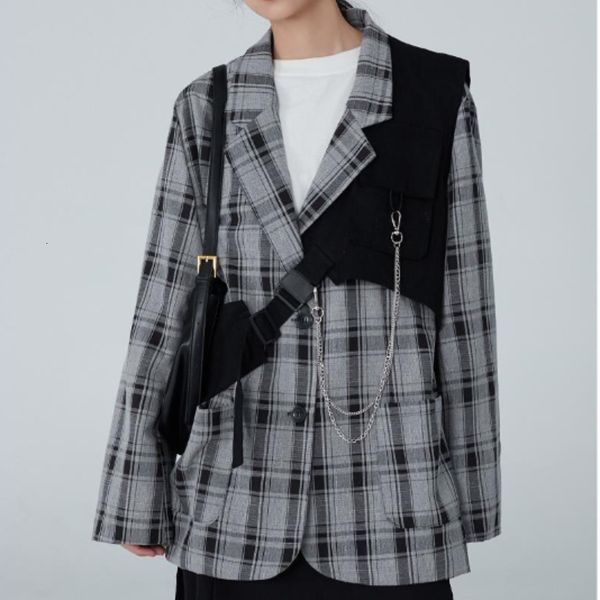 women's suits blazers 2023 fashion plaid set streetwear vest thin graphic sense chain loose notched single breasted blazervest two piec, White;black
women's suits blazers 2023 fashion plaid set streetwear vest thin graphic sense chain loose notched single breasted blazervest two piec, White;black